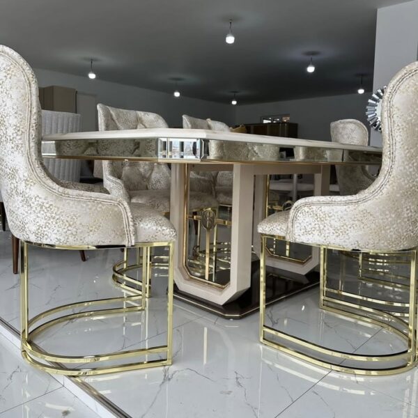 8 seater Gold dinning with marble top table - Image 3