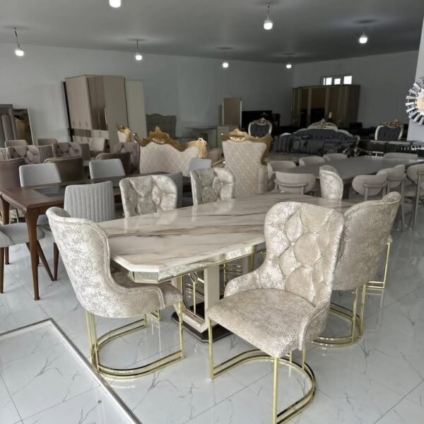 8 seater Gold dinning with marble top table - Image 2